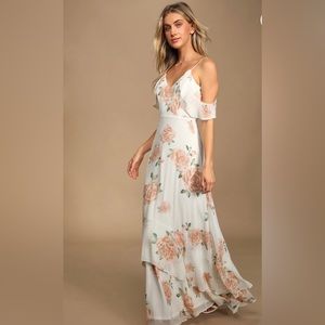 Lulus Take You There Ivory Floral Print Maxi Dress Size L
